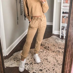 Matching set- tan rhinestone jogger set
